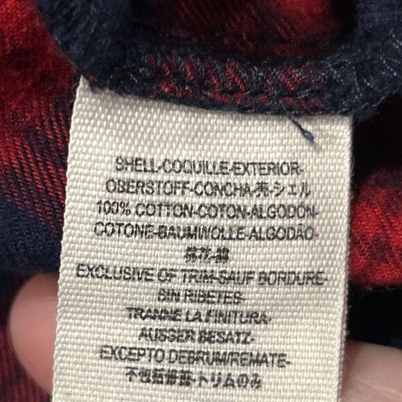 Free People Shirt Womens Small Cropped Red Navy Plaid Button Front Cotton - Picture 5 of 9